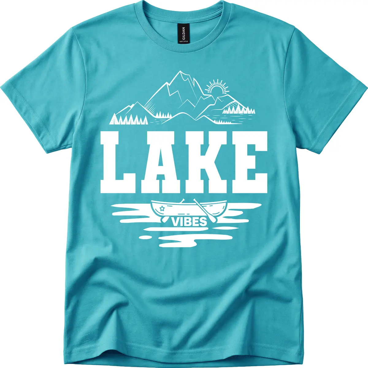 Lake Vibes Mountain Canoe Adventure T-Shirt in Tropical Blue