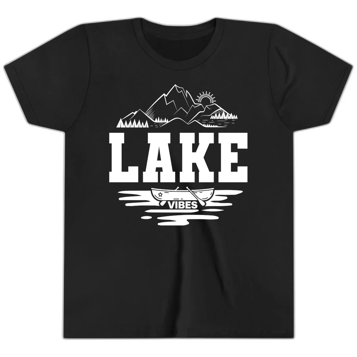 Lake Vibes Mountain Canoe Adventure Youth T-Shirt in Black
