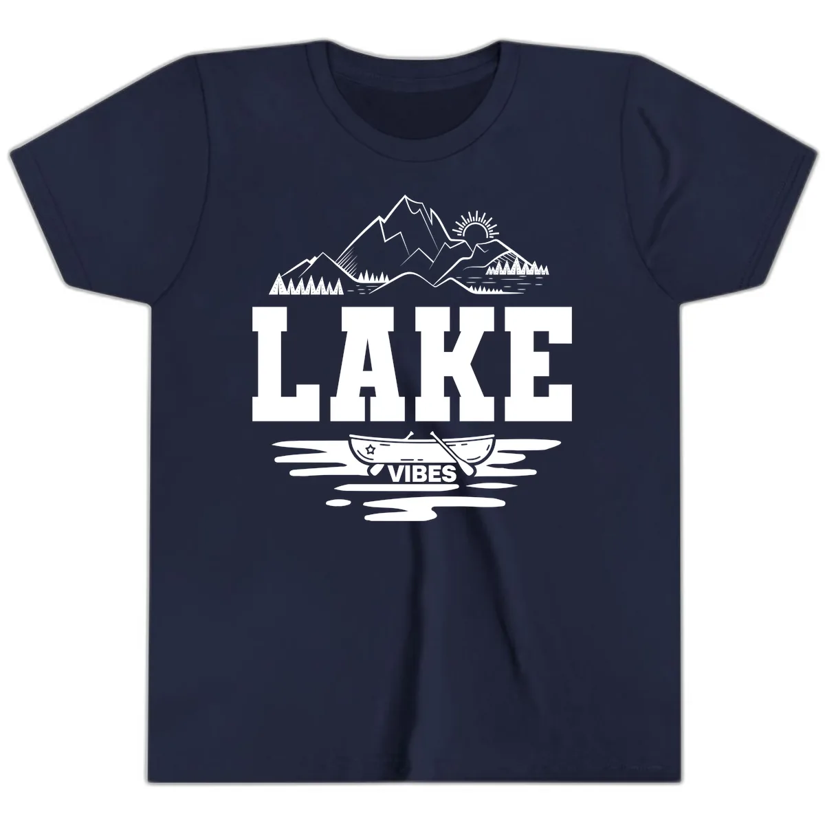 Lake Vibes Mountain Canoe Adventure Youth T-Shirt in Navy