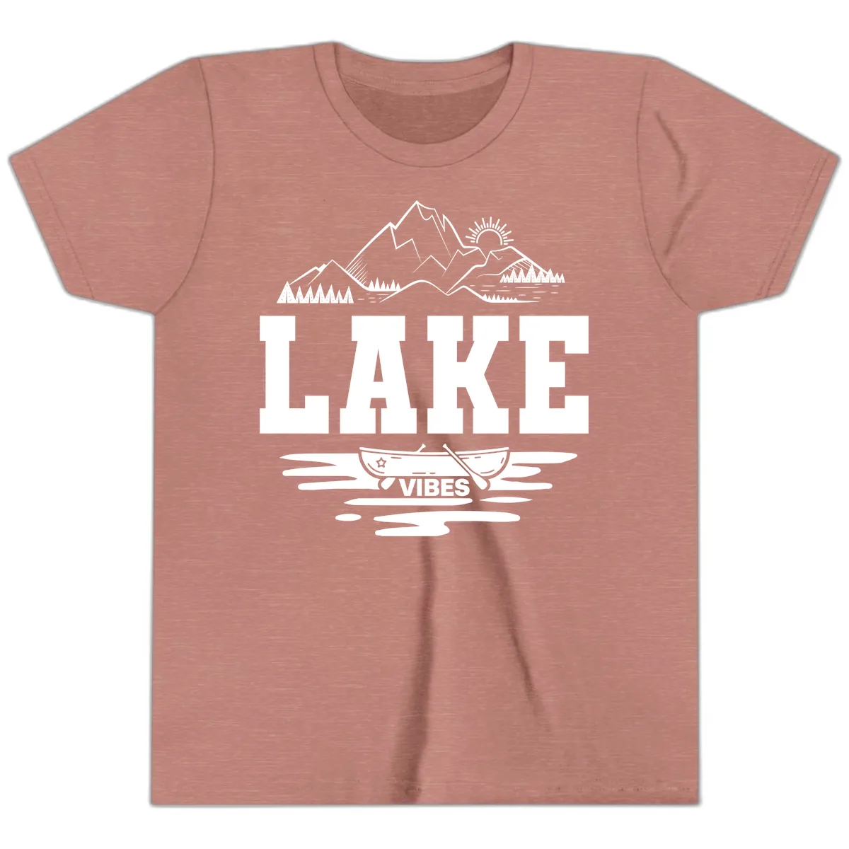Lake Vibes Mountain Canoe Adventure Youth T-Shirt in Heather Mauve