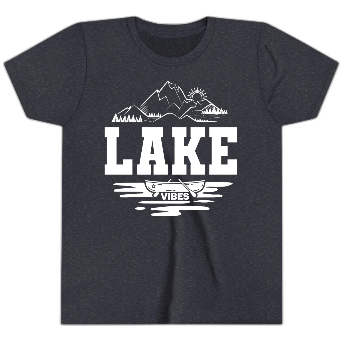 Lake Vibes Mountain Canoe Adventure Youth T-Shirt in Heather Navy