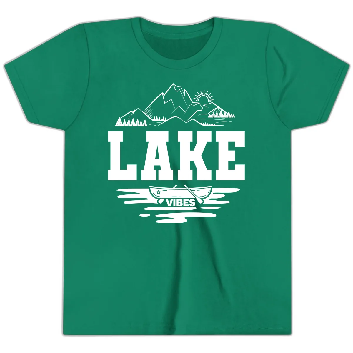 Lake Vibes Mountain Canoe Adventure Youth T-Shirt in Kelly