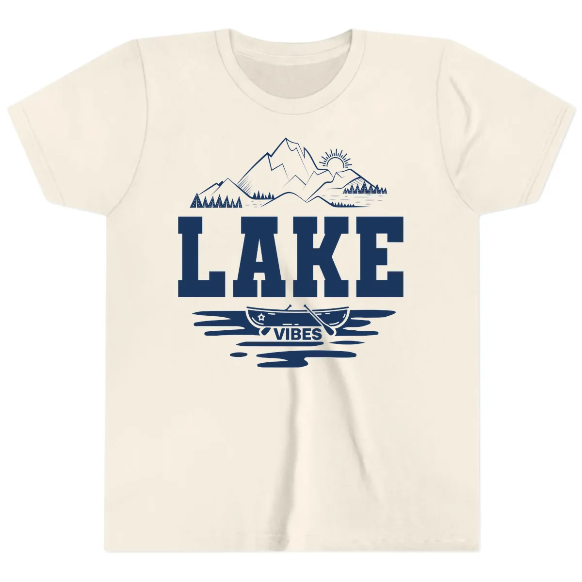 Lake Vibes Mountain Canoe Adventure Youth T-Shirt in Natural