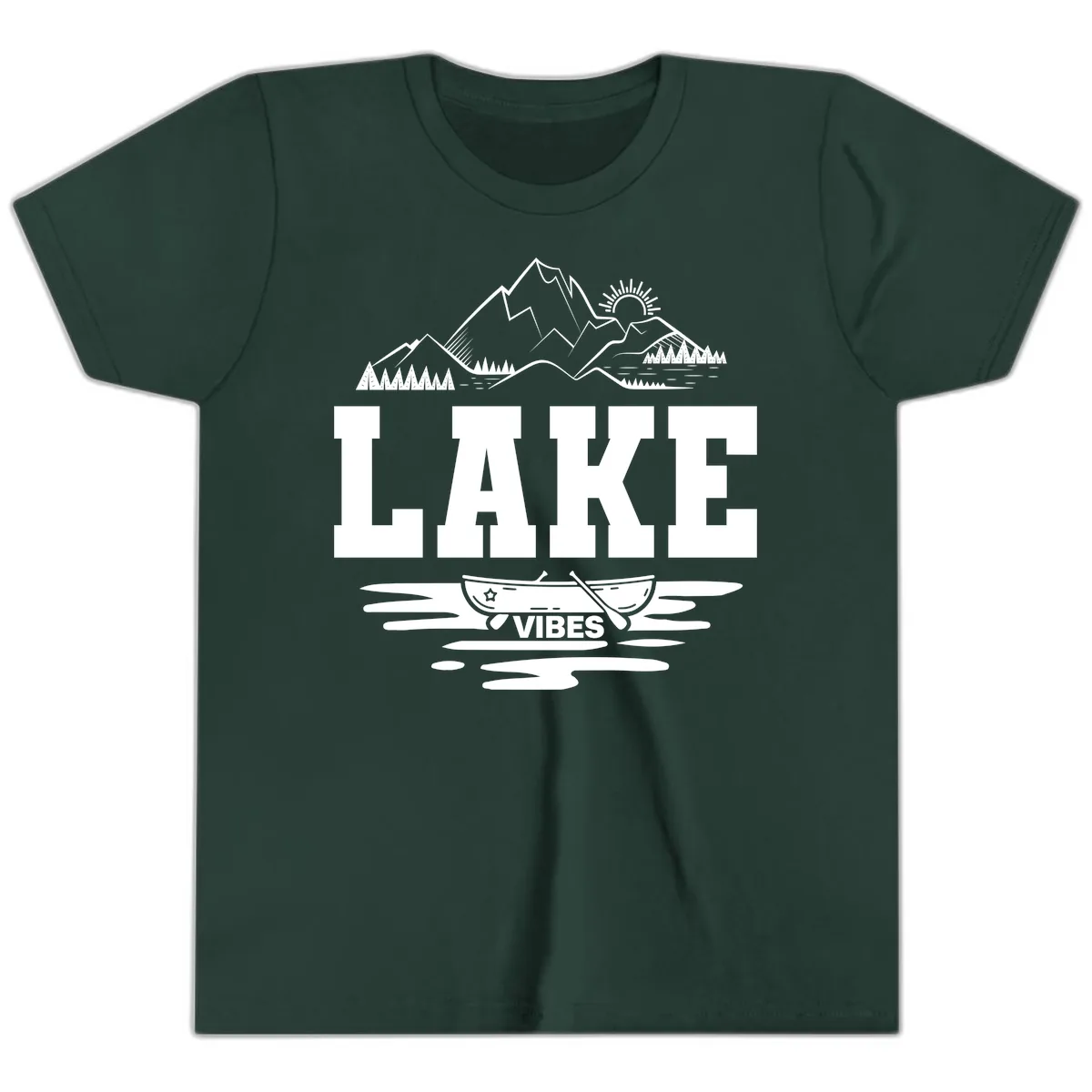 Lake Vibes Mountain Canoe Adventure Youth T-Shirt in Forest
