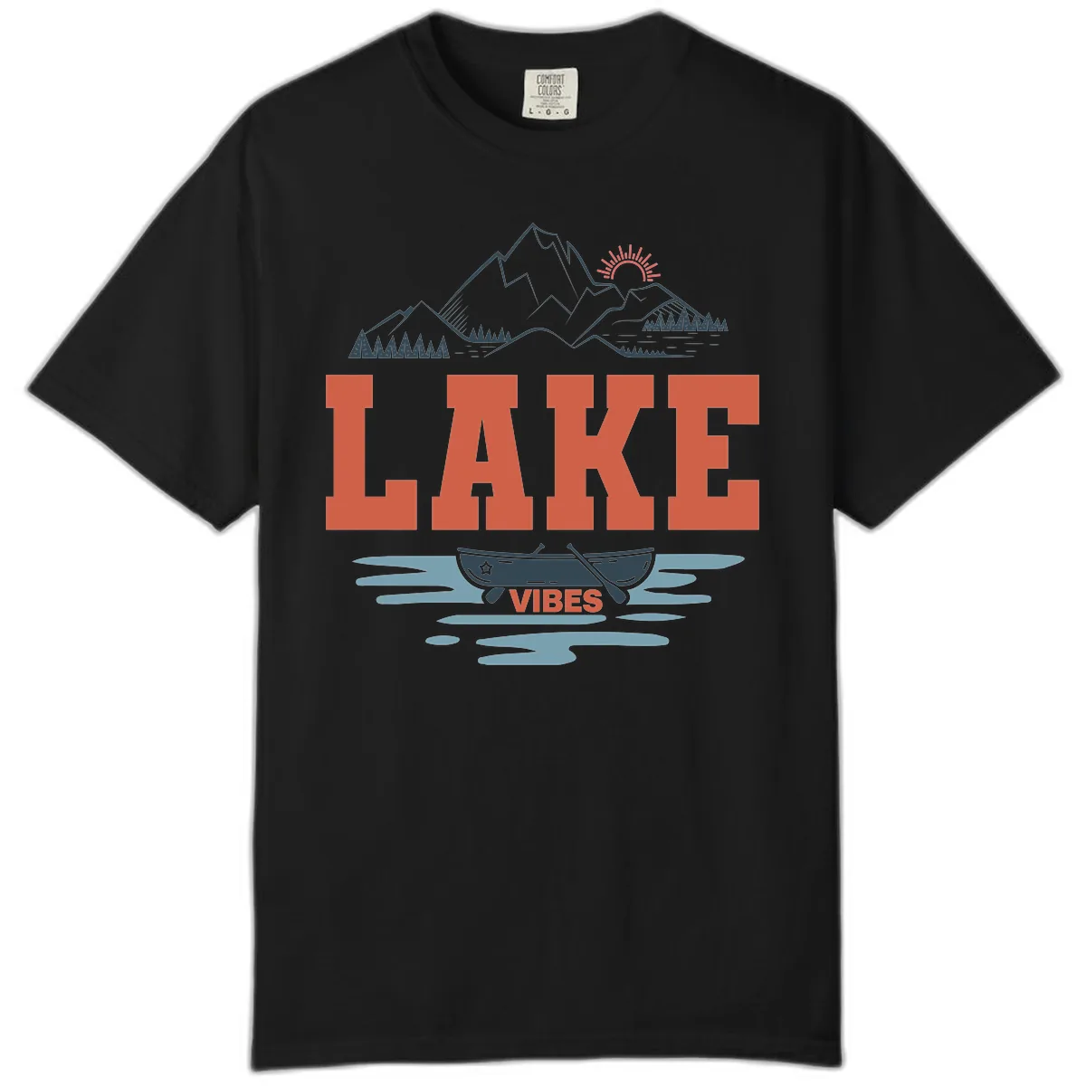 Lake Vibes Mountain Landscape Design Comfort Color in Black