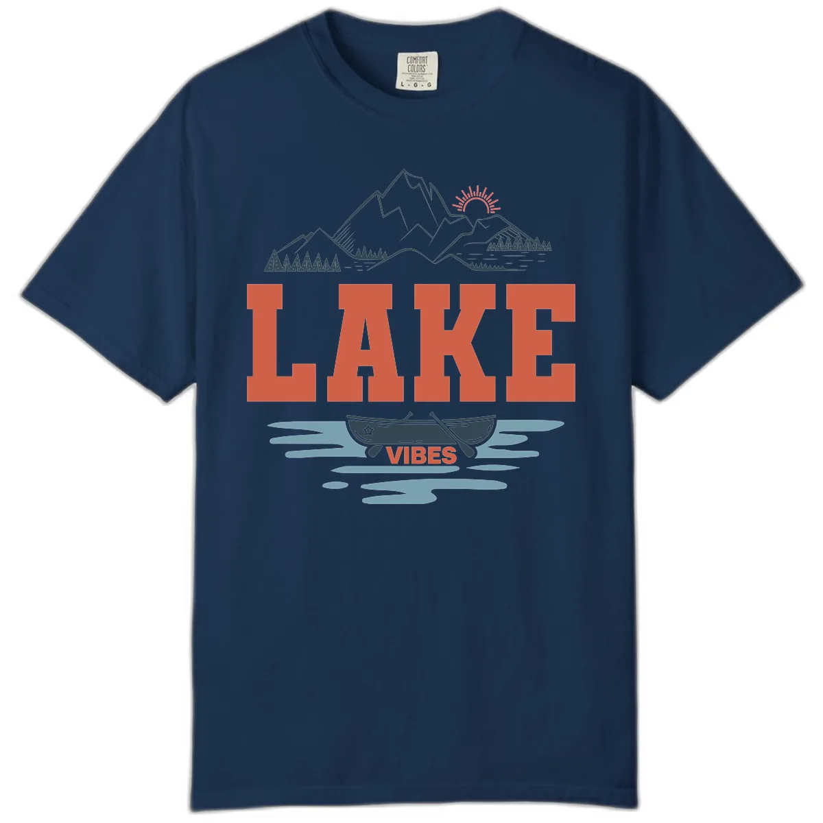 Lake Vibes Mountain Landscape Design Comfort Color in Navy