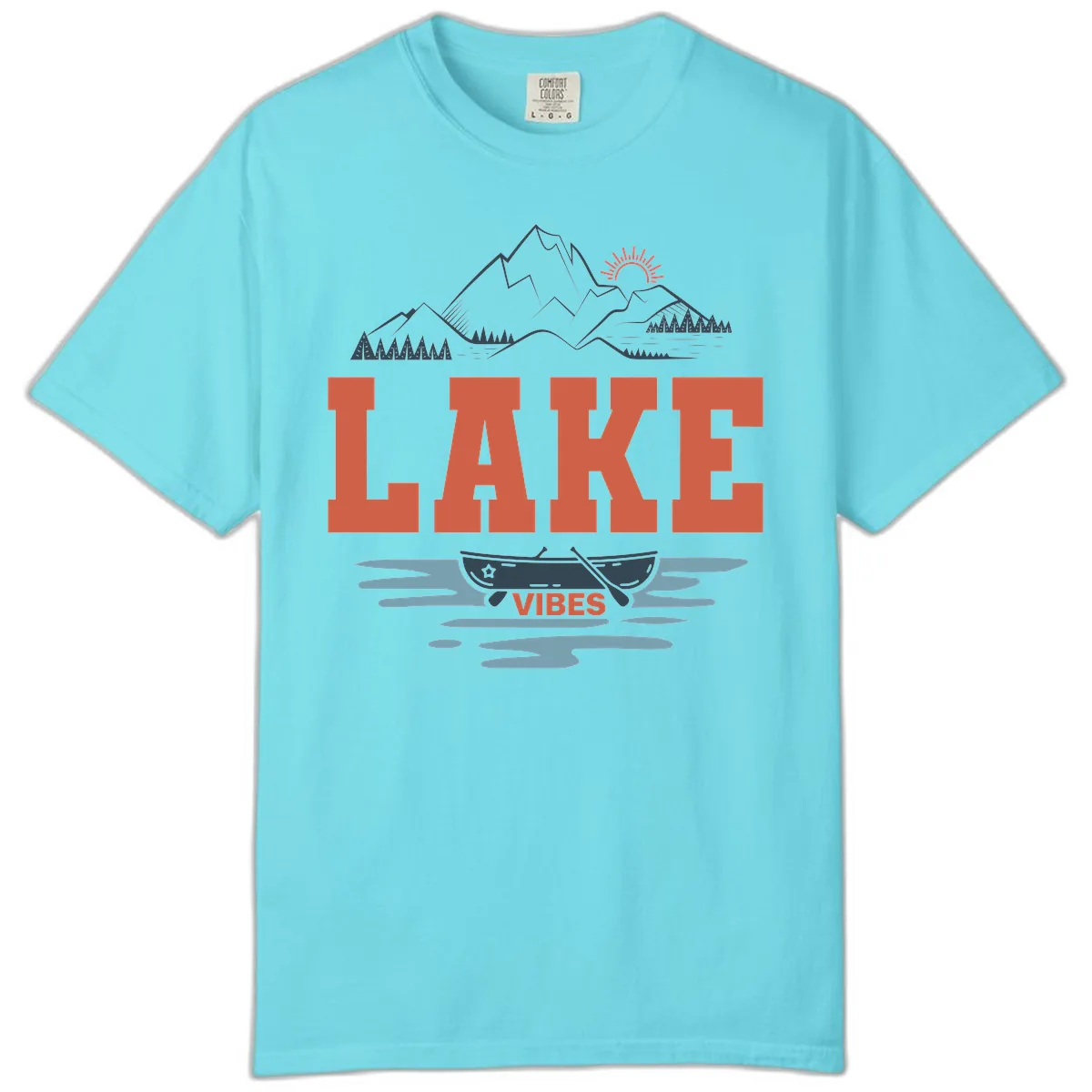 Lake Vibes Mountain Landscape Design Comfort Color in Lagoon Blue