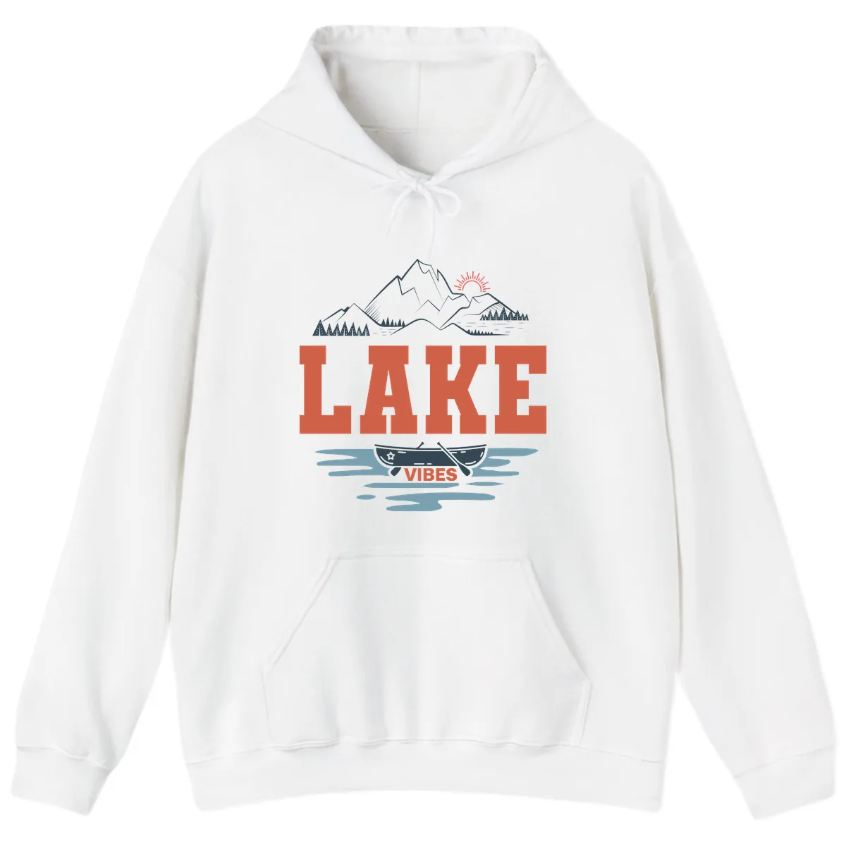 Lake Vibes Mountain Landscape Design Hoodie in White