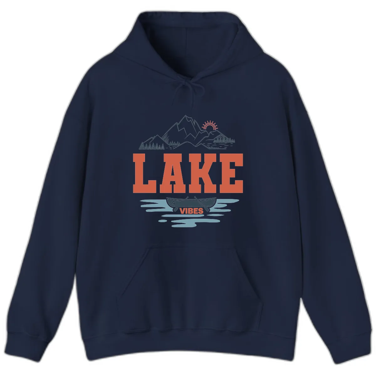 Lake Vibes Mountain Landscape Design Hoodie in Navy