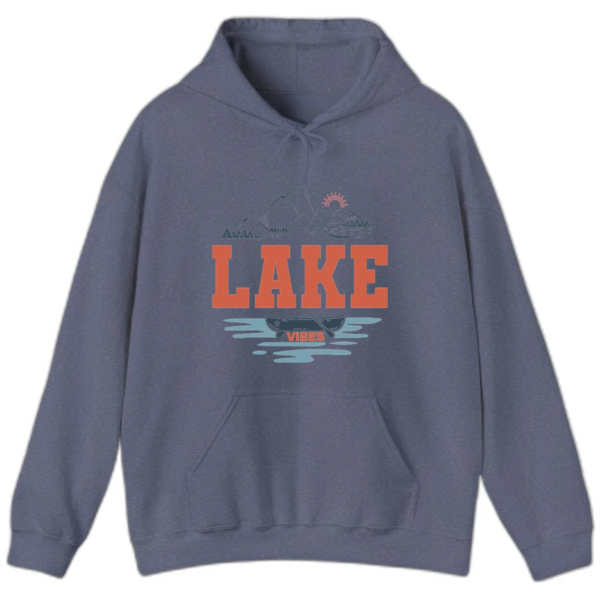 Lake Vibes Mountain Landscape Design Hoodie in Heather Navy