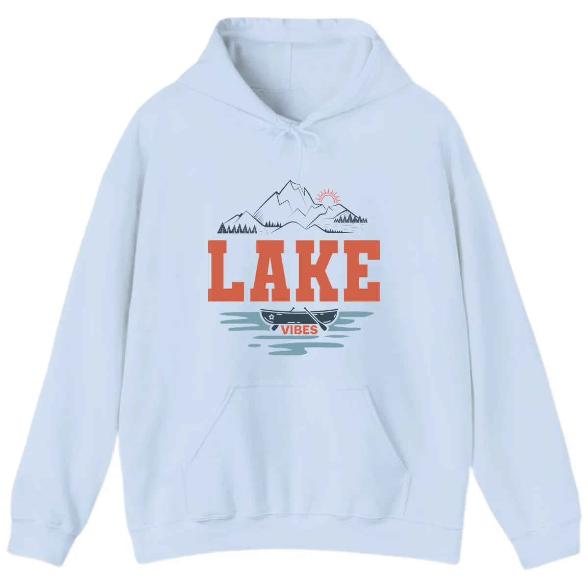Lake Vibes Mountain Landscape Design Hoodie in Light Blue