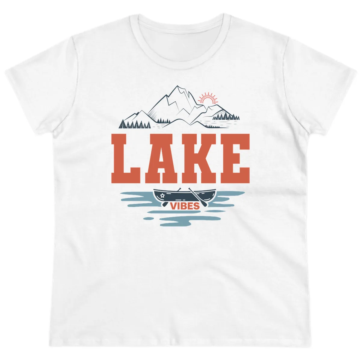 Lake Vibes Mountain Landscape Design Ladies Tee in White