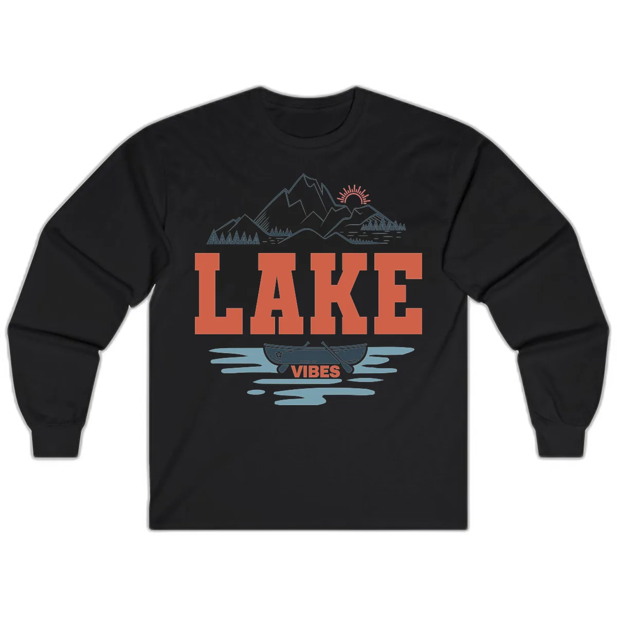 Lake Vibes Mountain Landscape Design Long Sleeve in Black