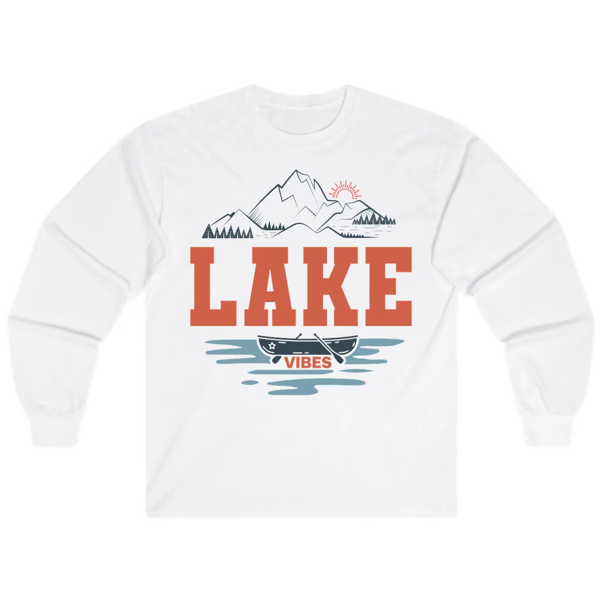 Lake Vibes Mountain Landscape Design Long Sleeve in White