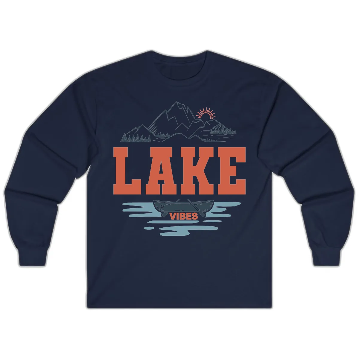 Lake Vibes Mountain Landscape Design Long Sleeve in Navy
