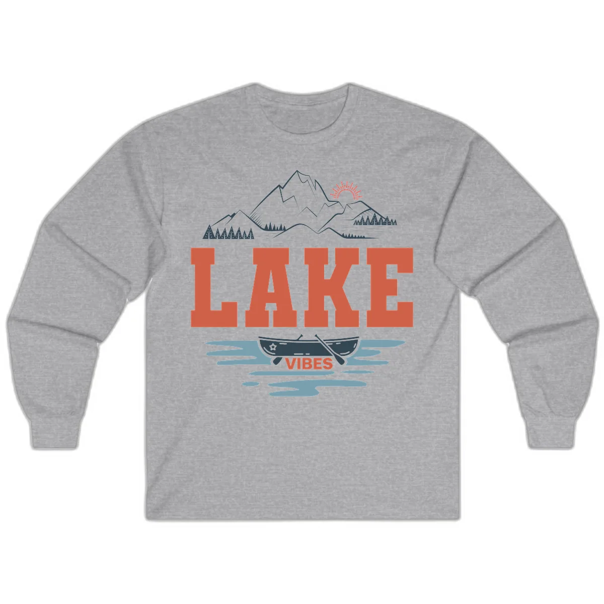Lake Vibes Mountain Landscape Design Long Sleeve in Sport Grey