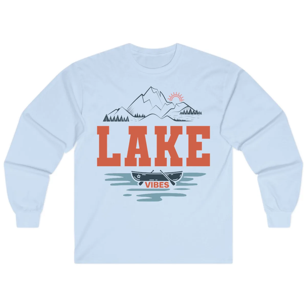 Lake Vibes Mountain Landscape Design Long Sleeve in Light Blue