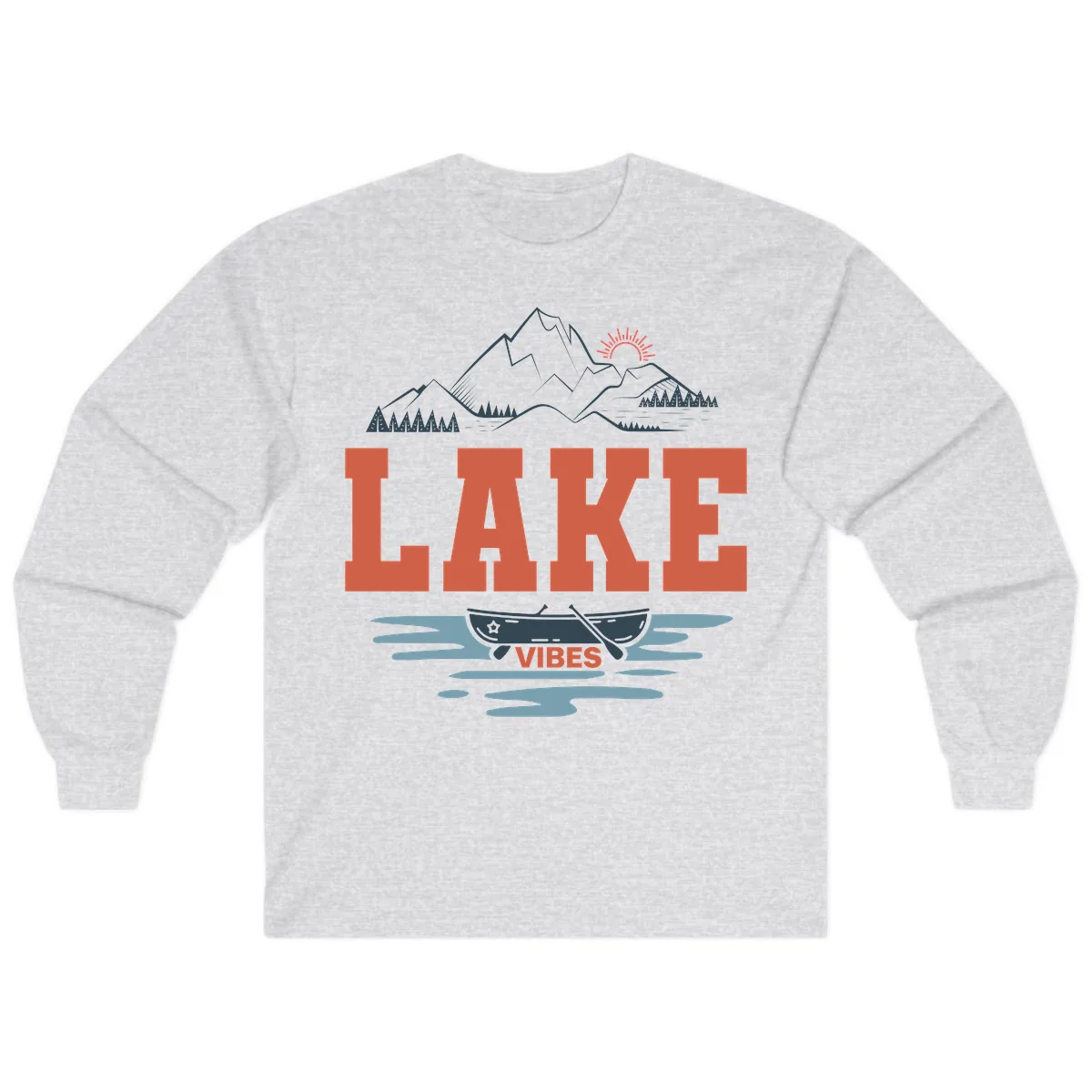 Lake Vibes Mountain Landscape Design Long Sleeve in Ash