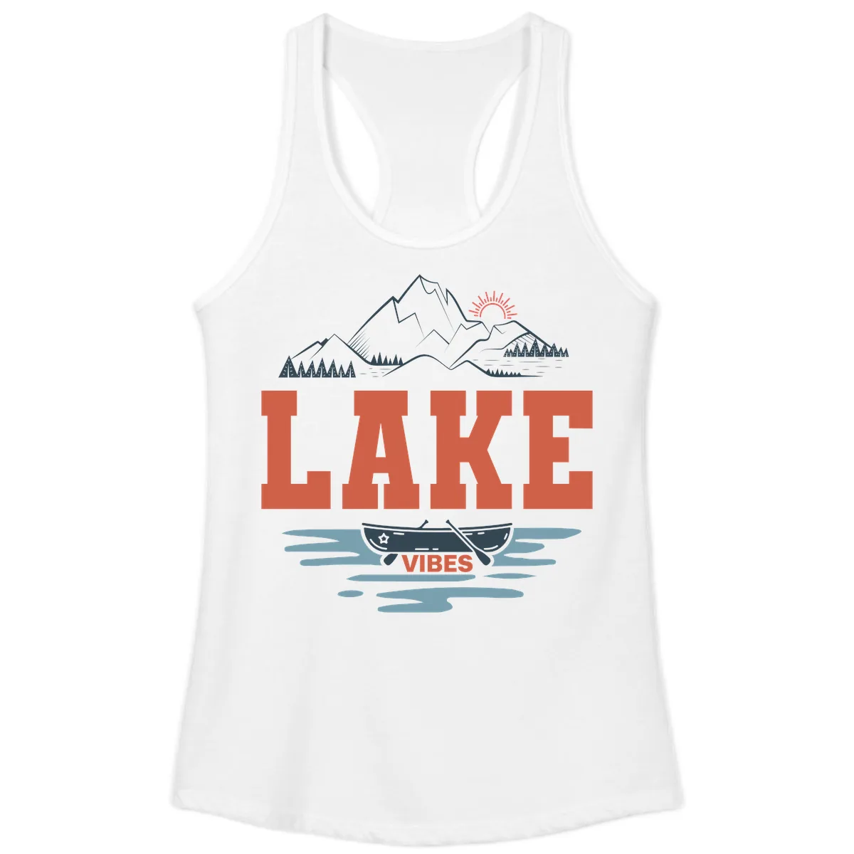Lake Vibes Mountain Landscape Design Ladies Tank in White