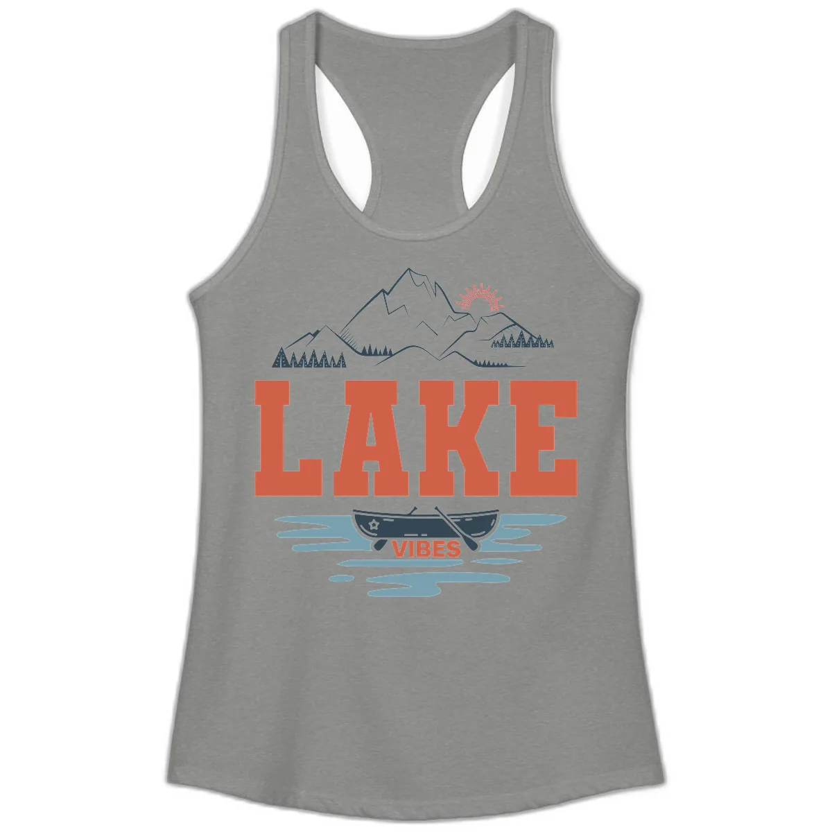 Lake Vibes Mountain Landscape Design Ladies Tank in Heather Grey