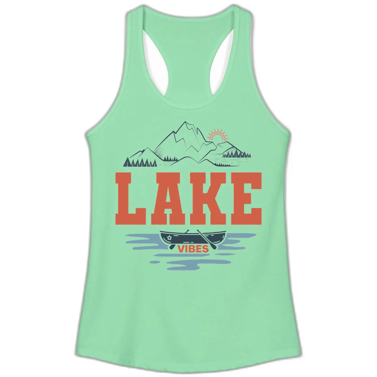 Lake Vibes Mountain Landscape Design Ladies Tank in Solid Mint