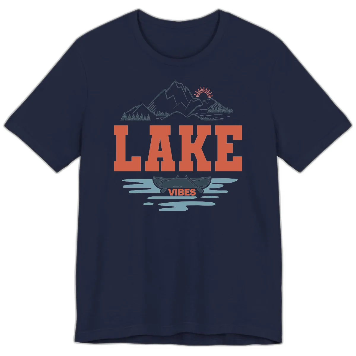 Lake Vibes Mountain Landscape Design Premium T-Shirt in Navy