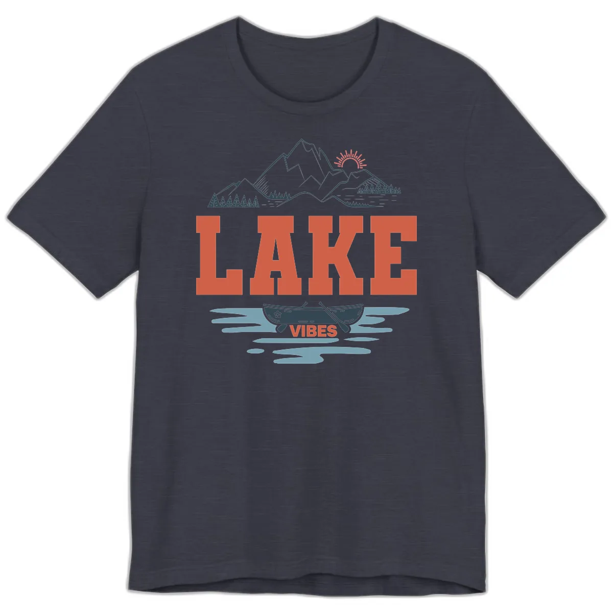 Lake Vibes Mountain Landscape Design Premium T-Shirt in Heather Midnight Navy