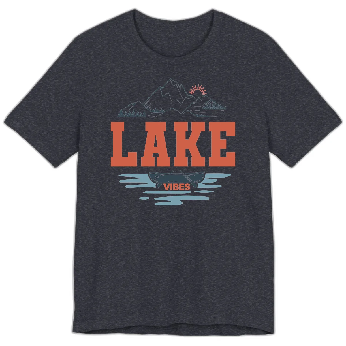 Lake Vibes Mountain Landscape Design Premium T-Shirt in Heather Navy