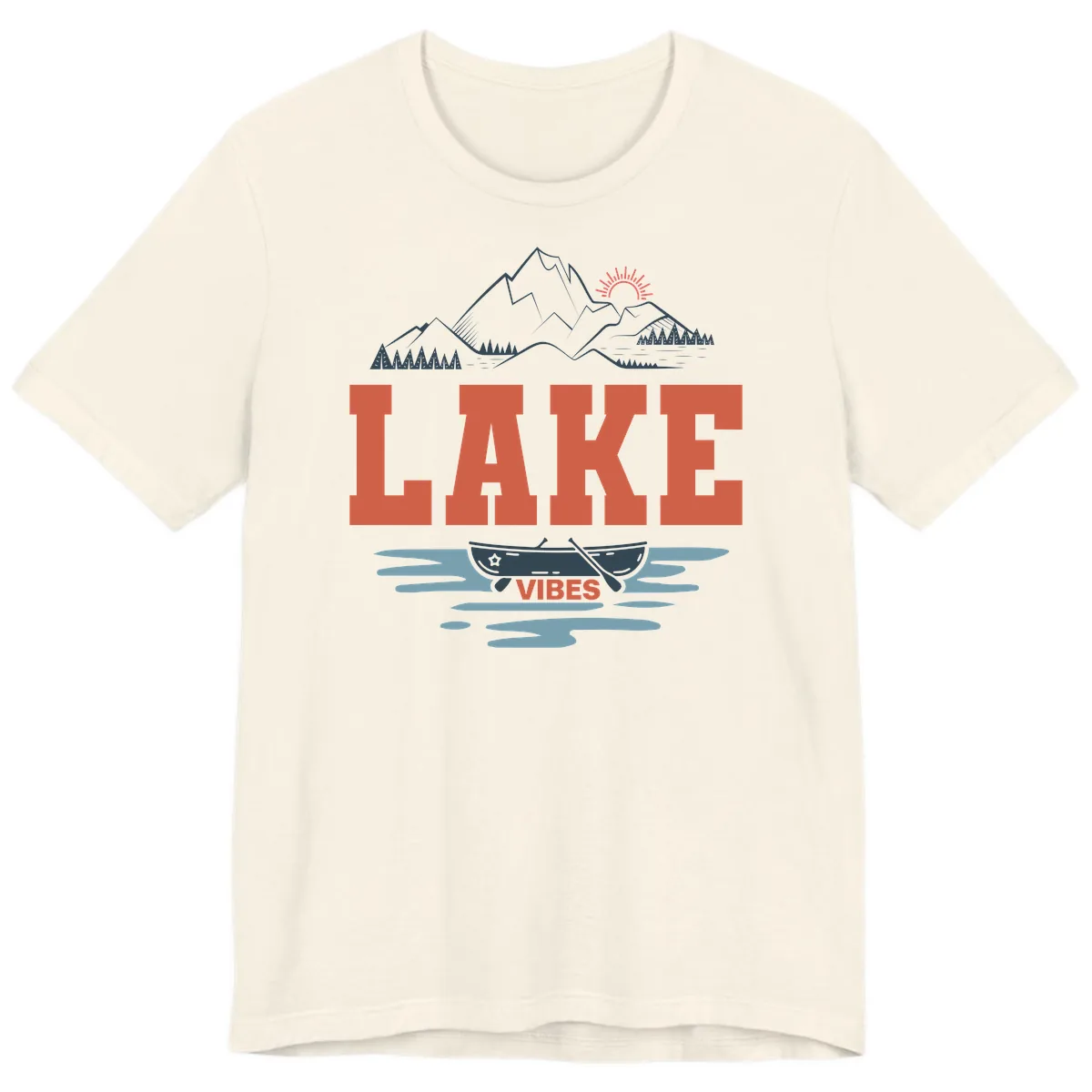 Lake Vibes Mountain Landscape Design Premium T-Shirt in Natural