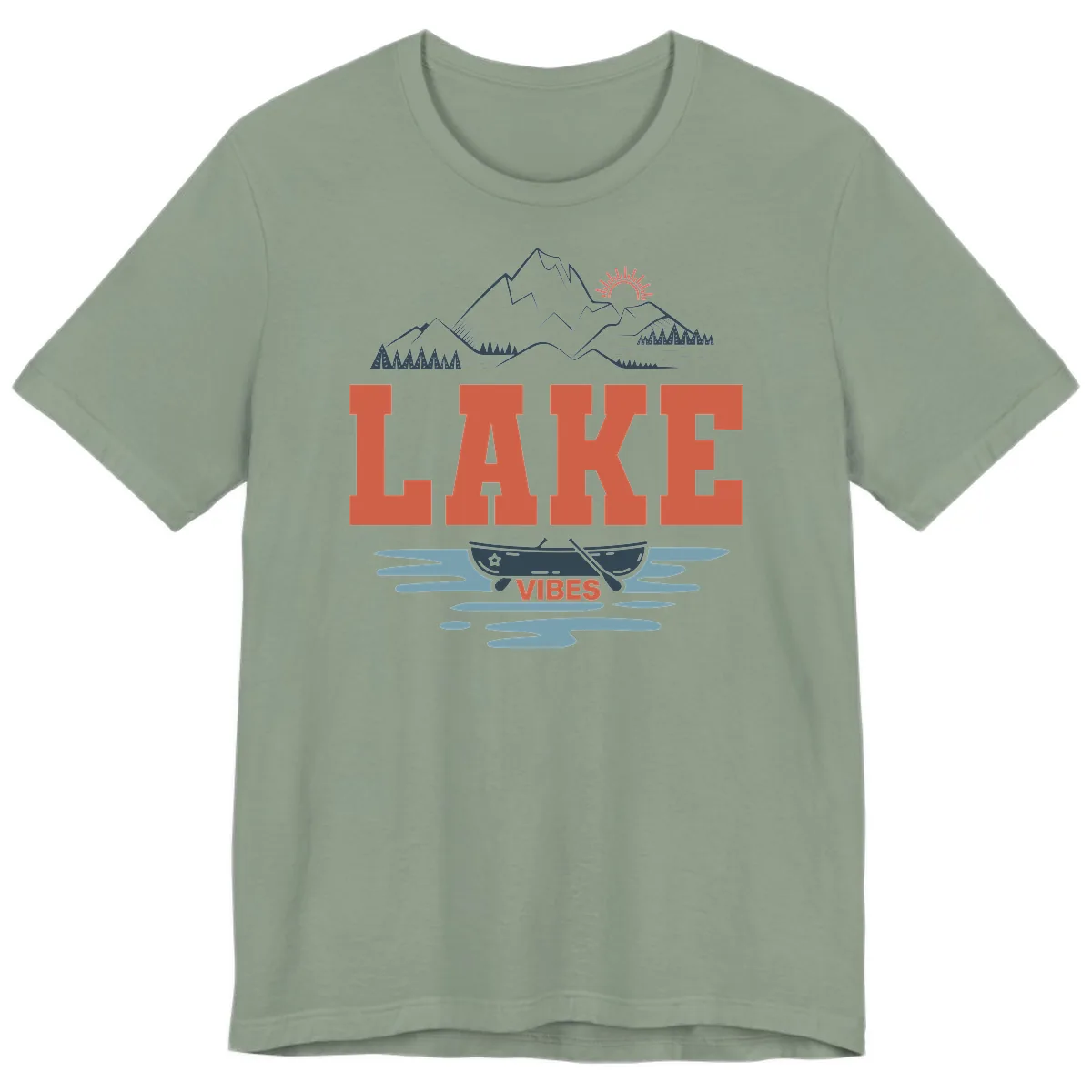 Lake Vibes Mountain Landscape Design Premium T-Shirt in Sage