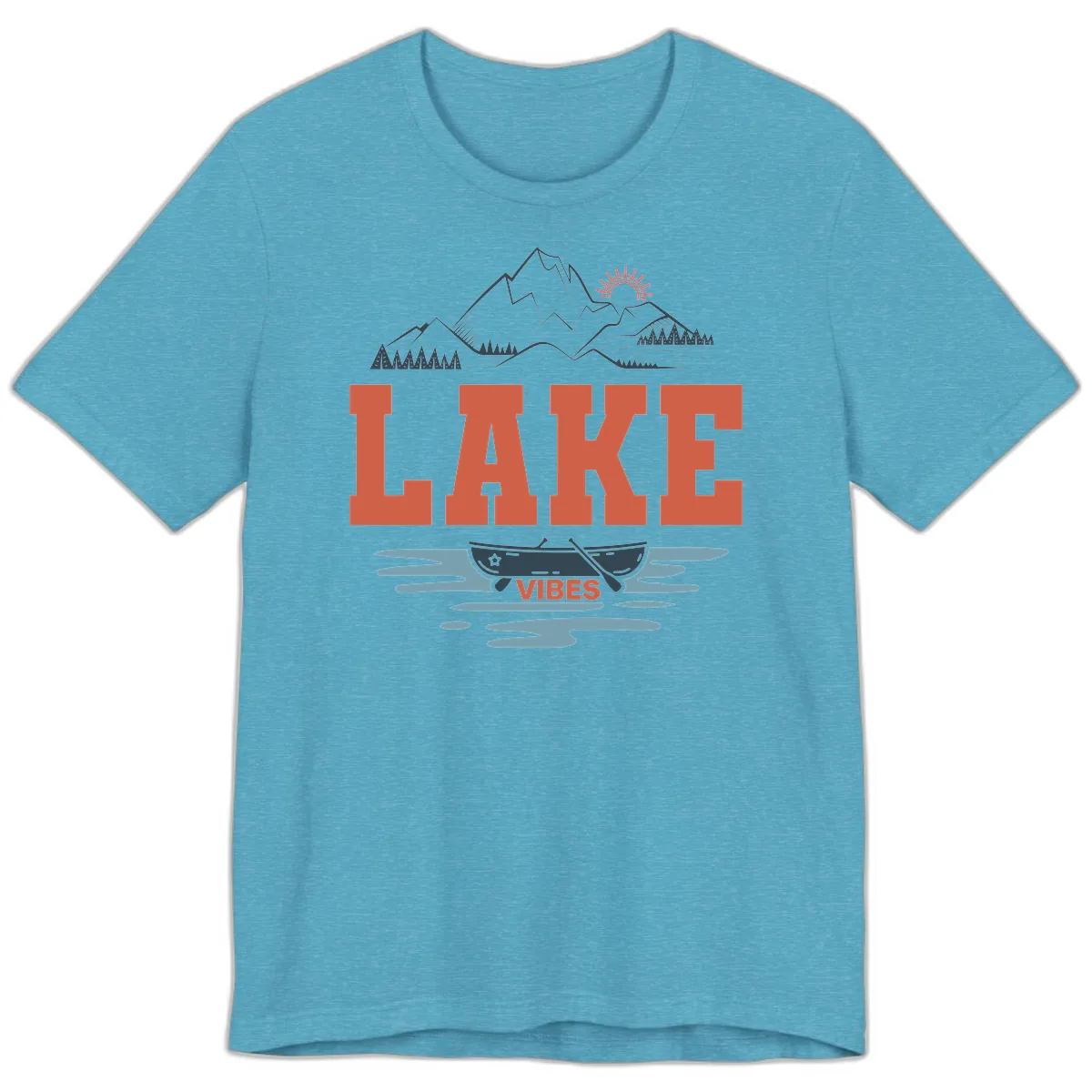 Lake Vibes Mountain Landscape Design Premium T-Shirt in Heather Aqua