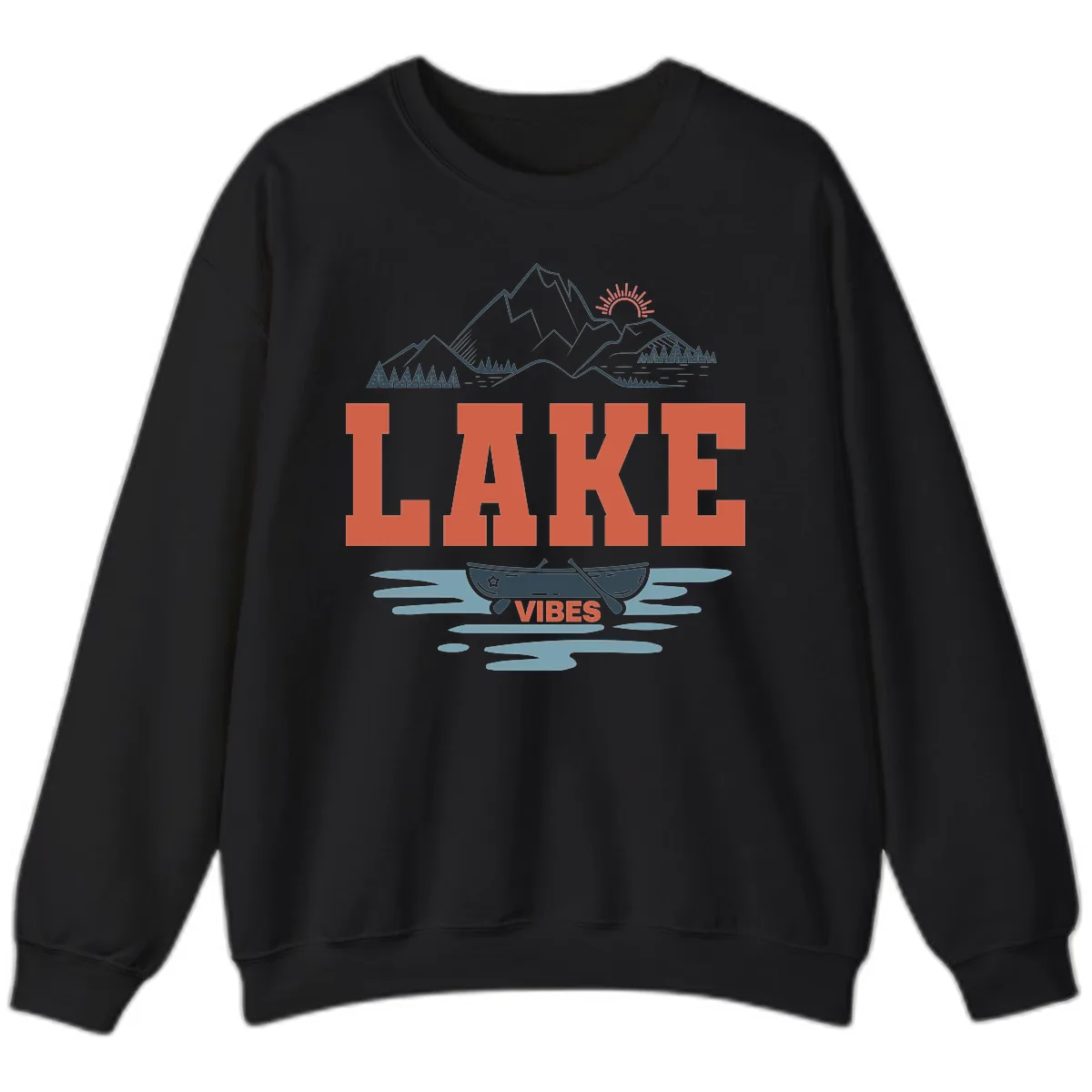 Lake Vibes Mountain Landscape Design Sweatshirt in Black