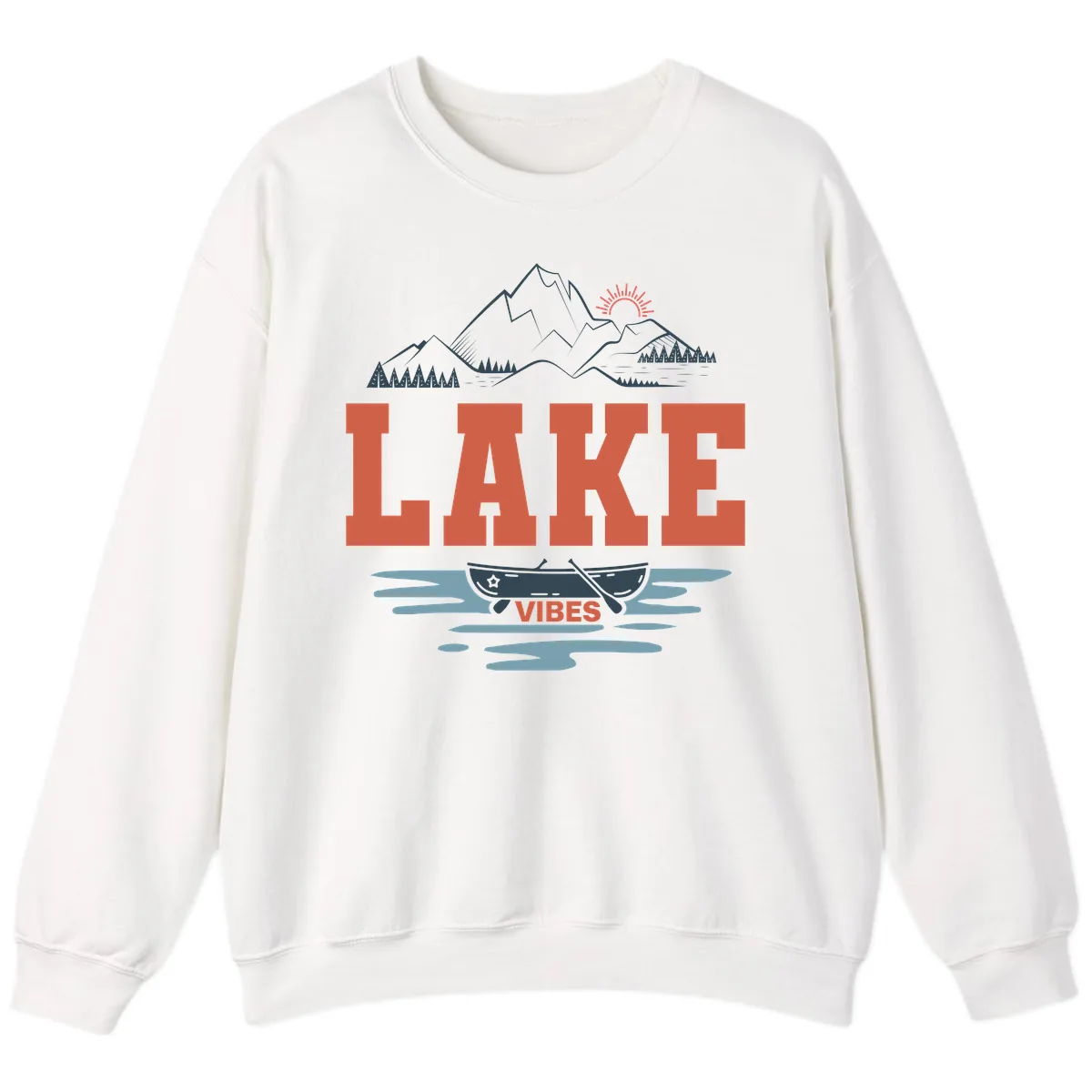 Lake Vibes Mountain Landscape Design Sweatshirt in White
