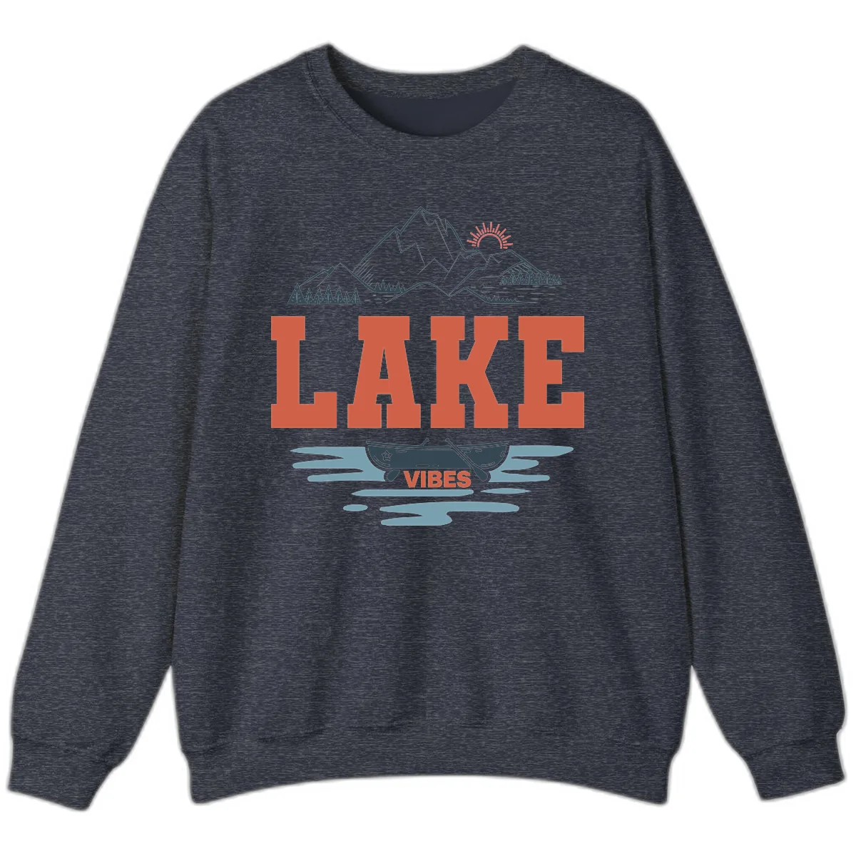 Lake Vibes Mountain Landscape Design Sweatshirt in Heather Sport Dark Navy