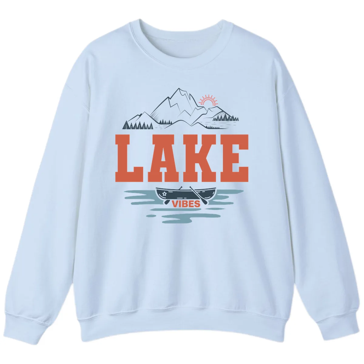Lake Vibes Mountain Landscape Design Sweatshirt in Light Blue