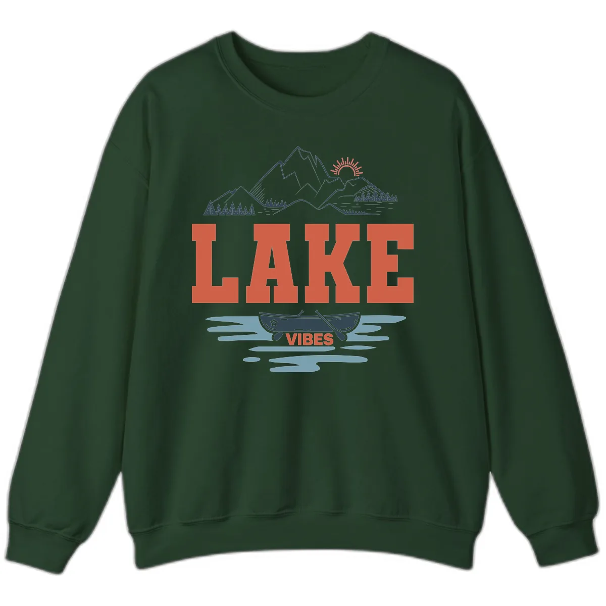 Lake Vibes Mountain Landscape Design Sweatshirt in Forest Green