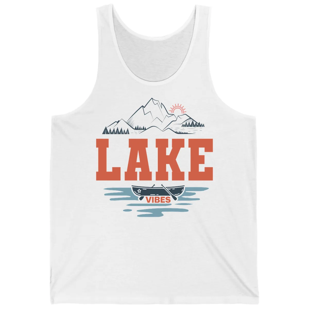 Lake Vibes Mountain Landscape Design Tank in White