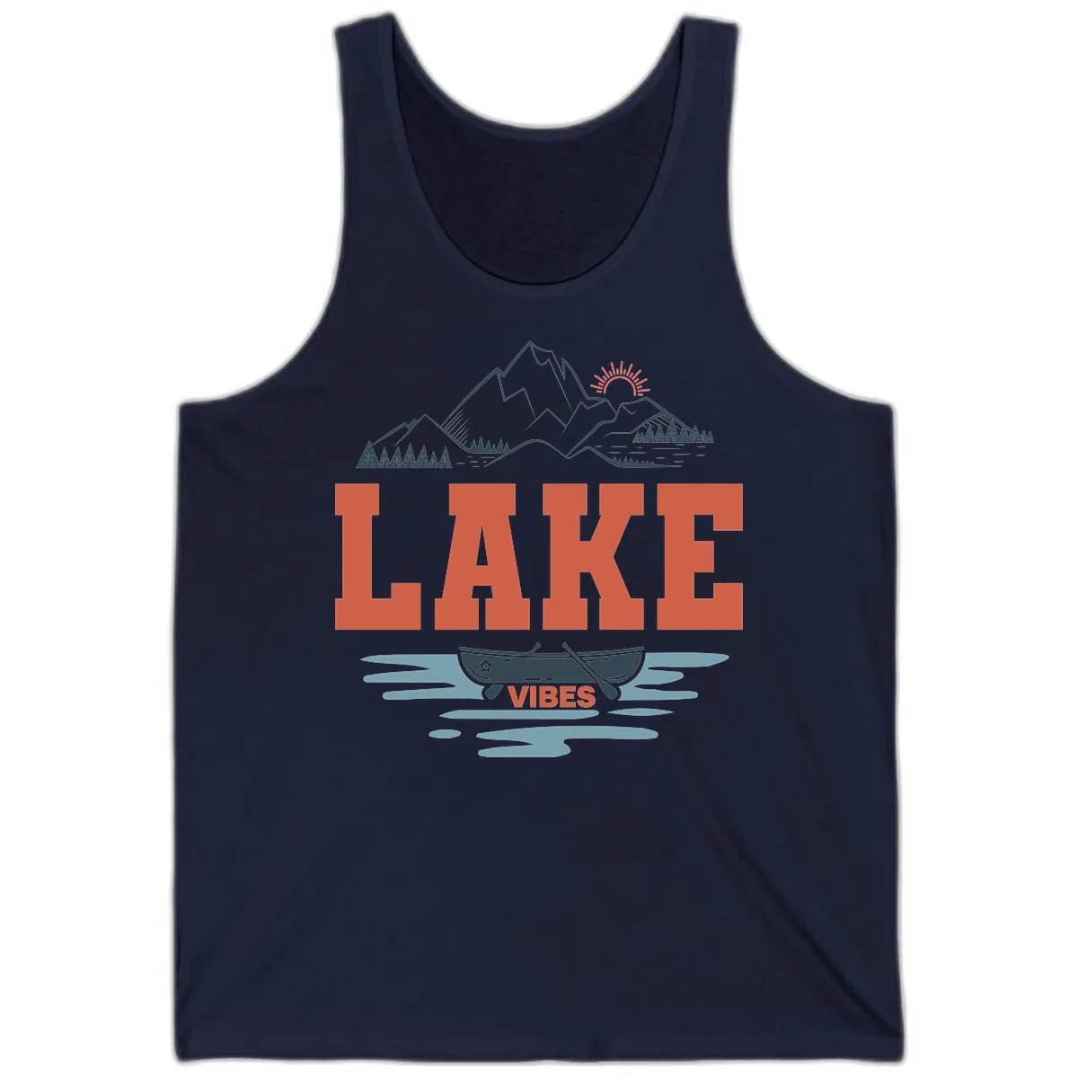 Lake Vibes Mountain Landscape Design Tank in Navy