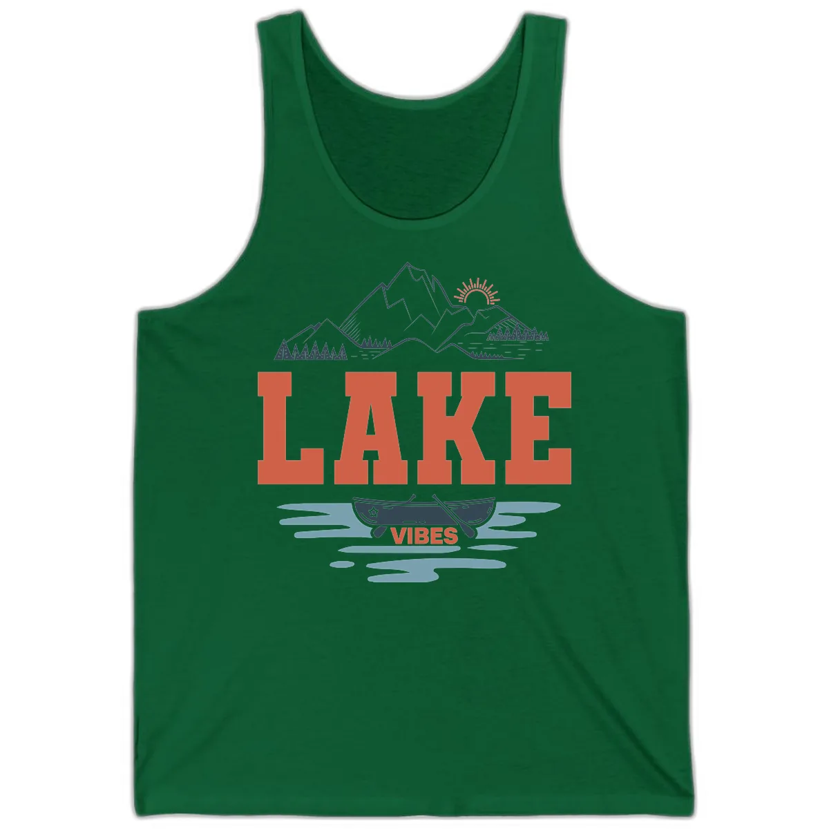 Lake Vibes Mountain Landscape Design Tank in Kelly