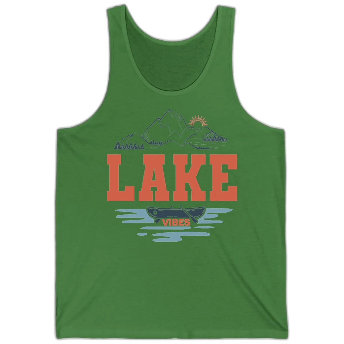 Lake Vibes Mountain Landscape Design Tank in Leaf