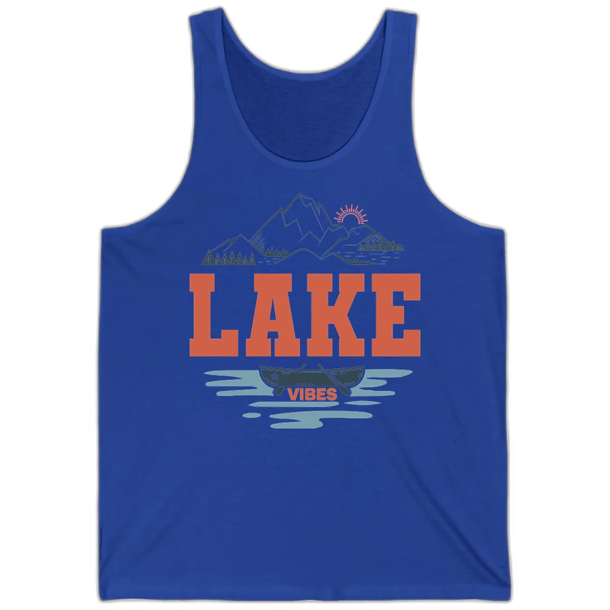 Lake Vibes Mountain Landscape Design Tank in True Royal
