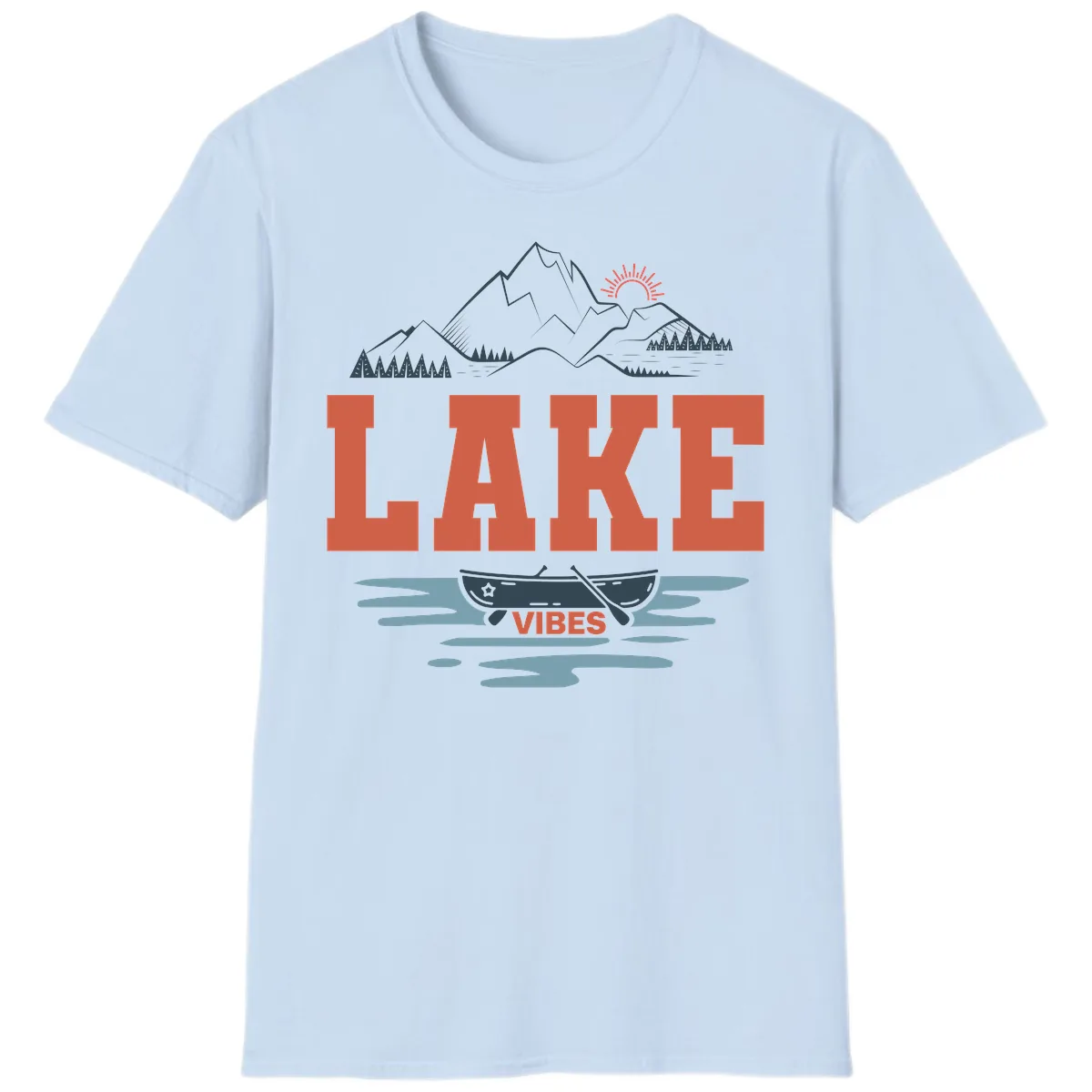 Lake Vibes Mountain Landscape Design T-Shirt in Light Blue