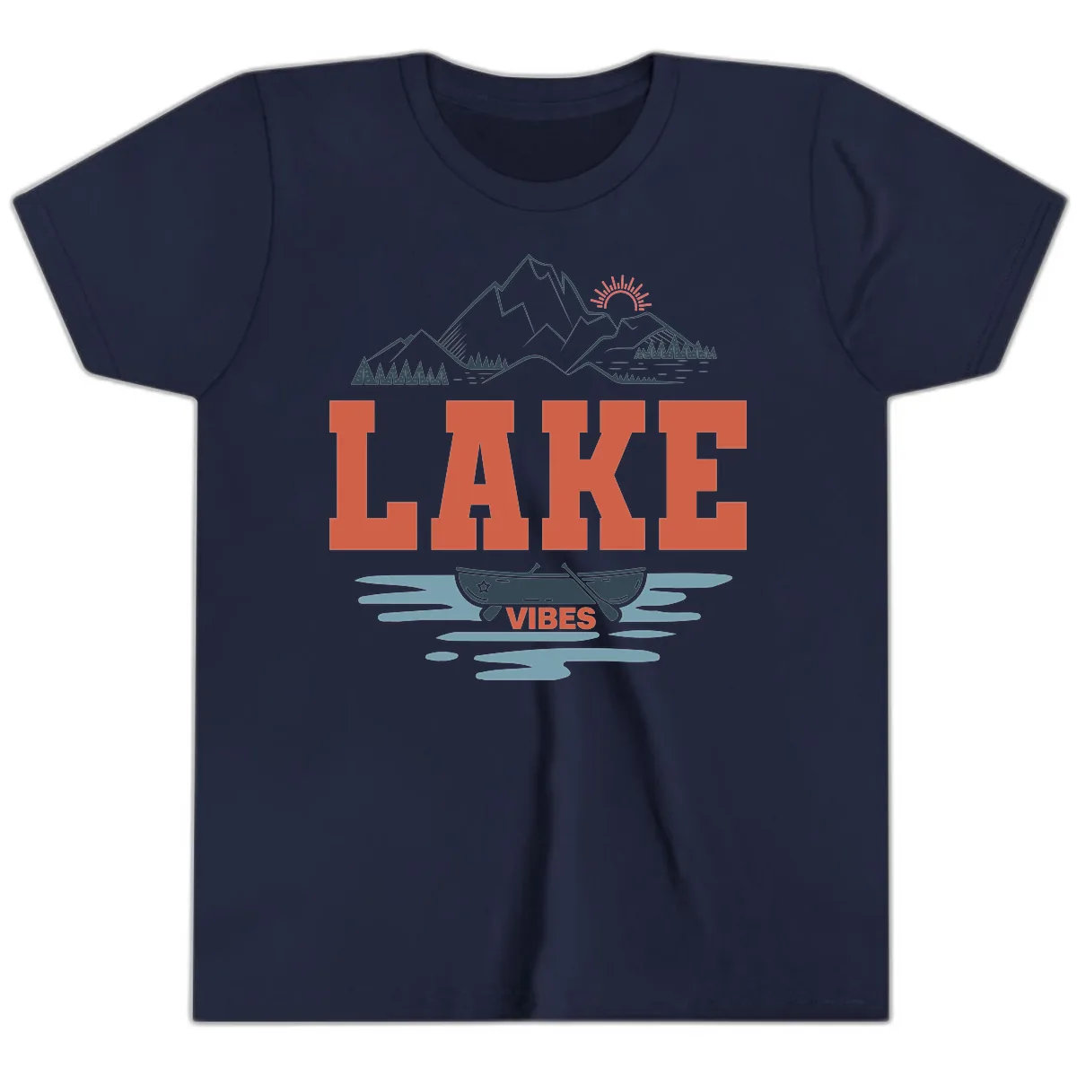Lake Vibes Mountain Landscape Design Youth T-Shirt in Navy