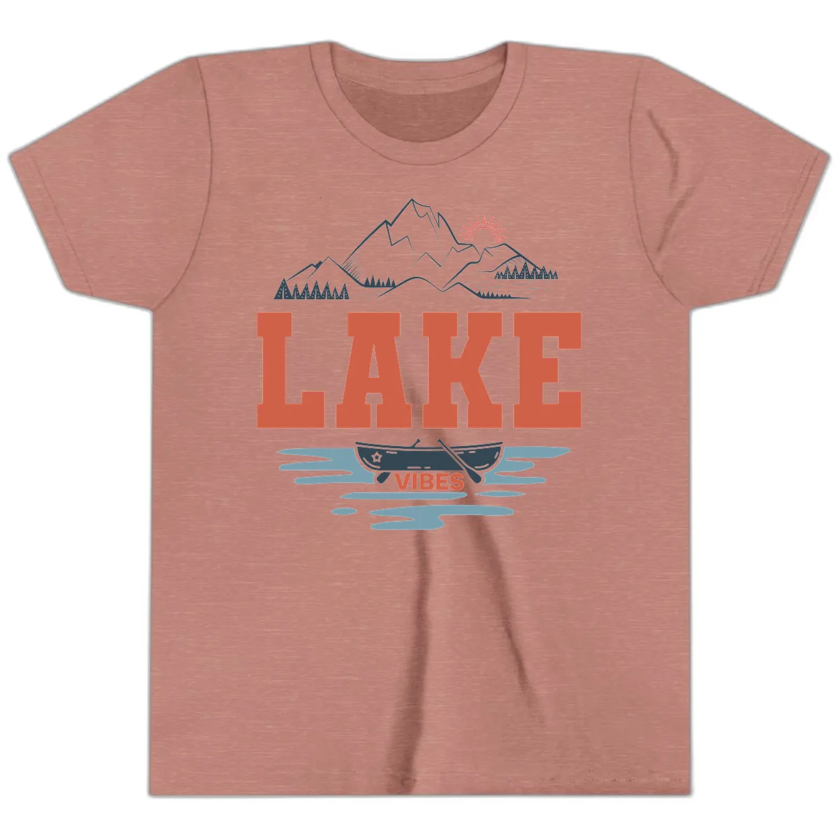 Lake Vibes Mountain Landscape Design Youth T-Shirt in Heather Mauve