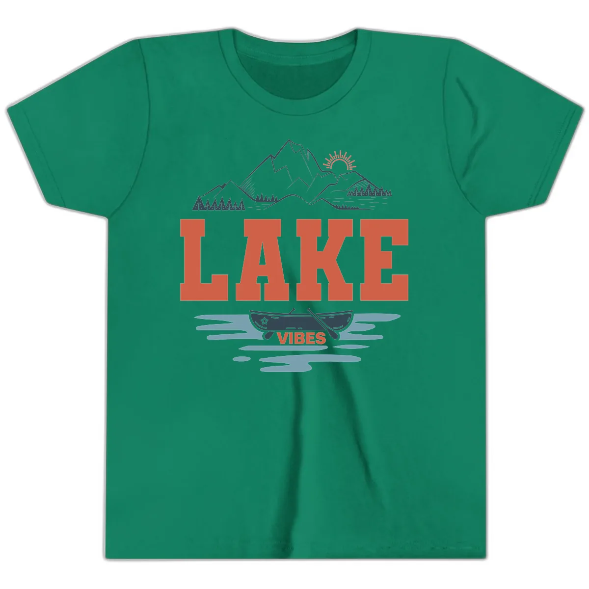 Lake Vibes Mountain Landscape Design Youth T-Shirt in Kelly