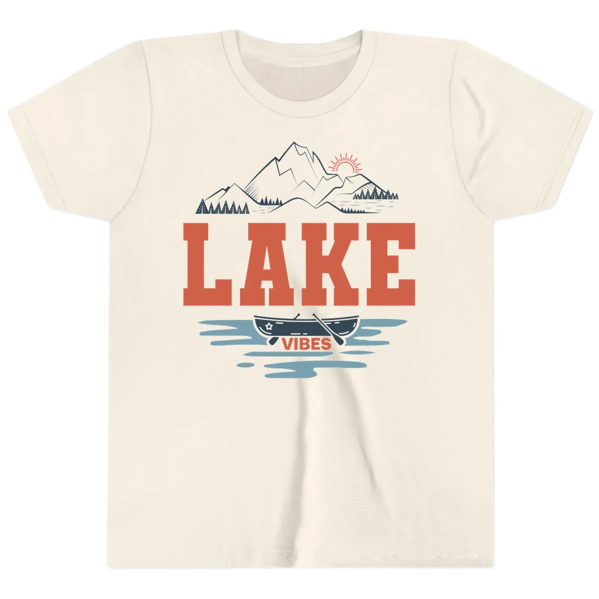 Lake Vibes Mountain Landscape Design Youth T-Shirt in Natural