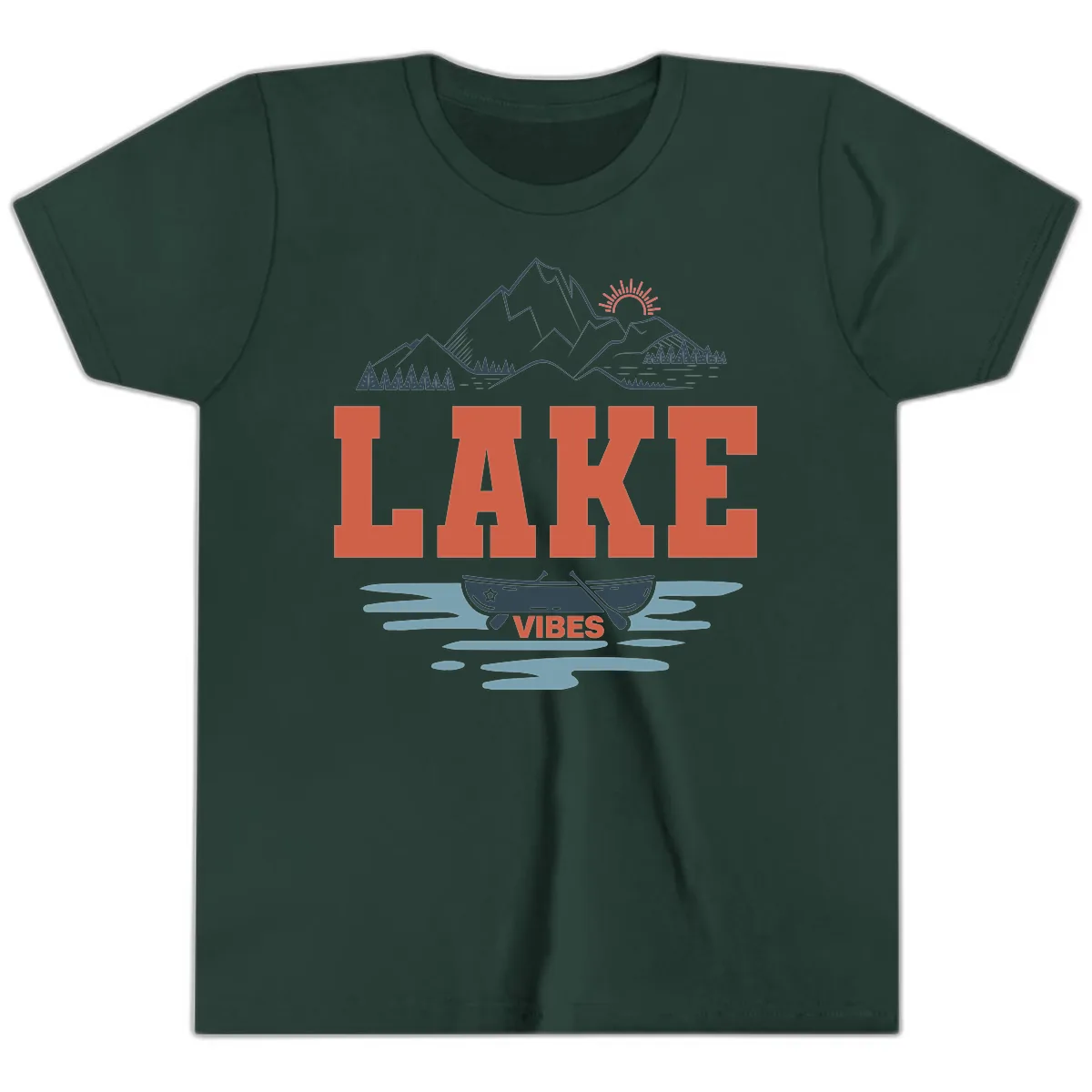 Lake Vibes Mountain Landscape Design Youth T-Shirt in Forest