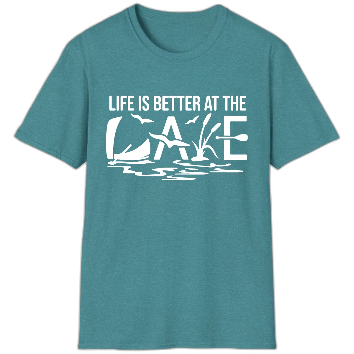 Life Is Better At The Lake T-Shirt in Heather Galapagos Blue