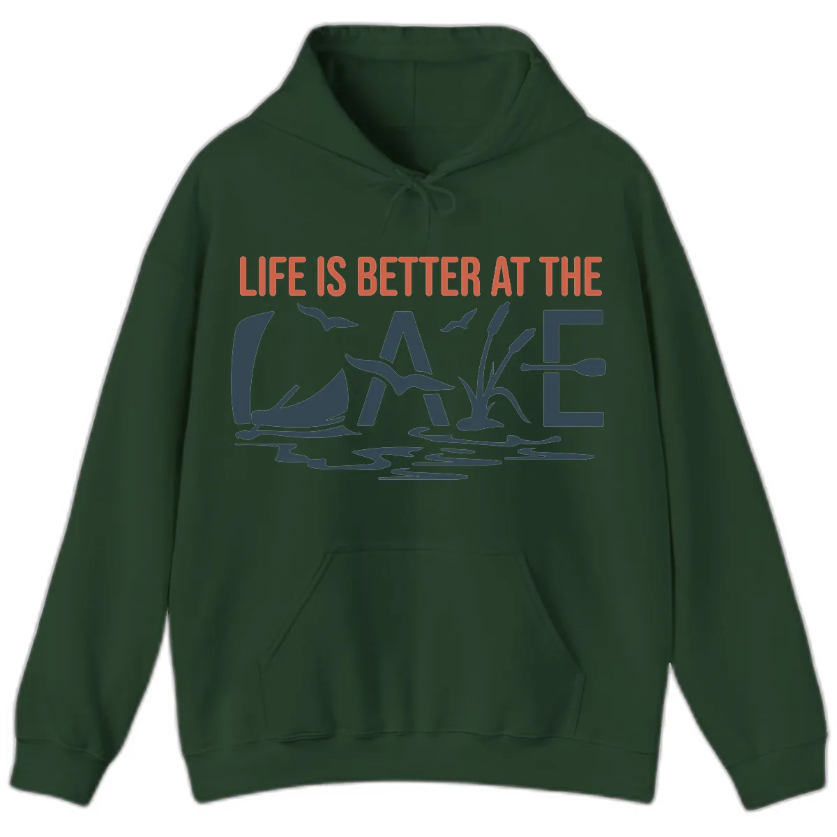 Life Is Better At The Lake Design Hoodie in Forest Green
