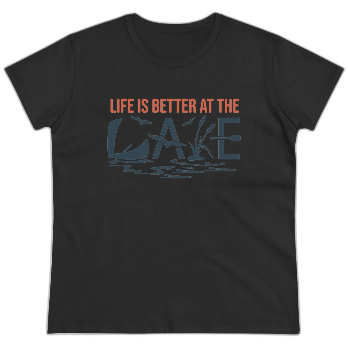 Life Is Better At The Lake Design Ladies Tee in Black